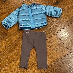 American Girl Lot of 2 Doll Clothing Puffer Blue Coat & Gray Jeans